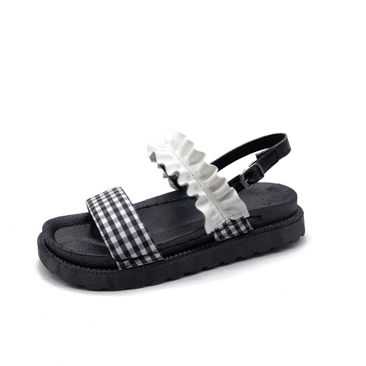 Flat Bottom Wavy Side Flap Plaid Sandals for Women