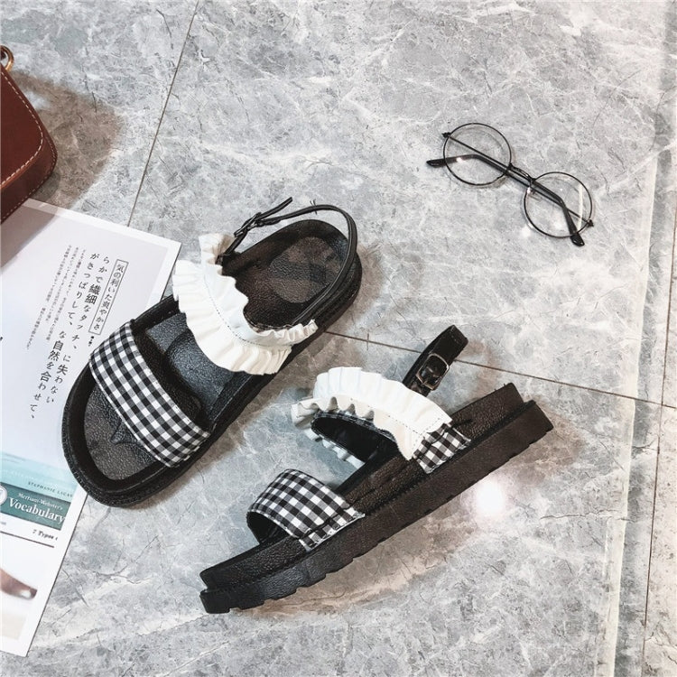 Flat Bottom Wavy Side Flap Plaid Sandals for Women