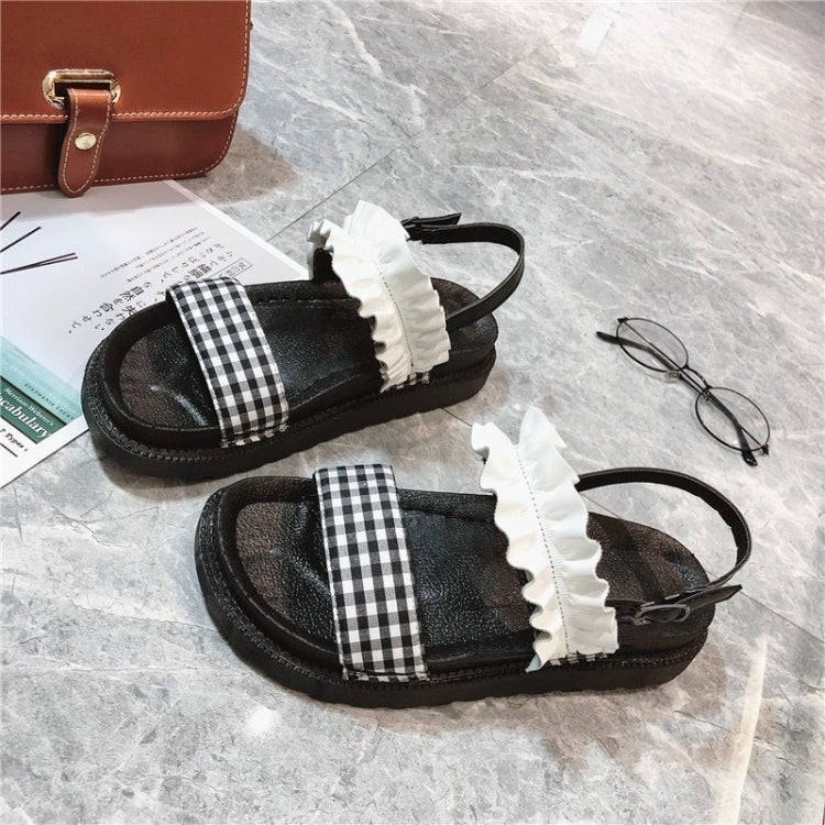 Flat Bottom Wavy Side Flap Plaid Sandals for Women