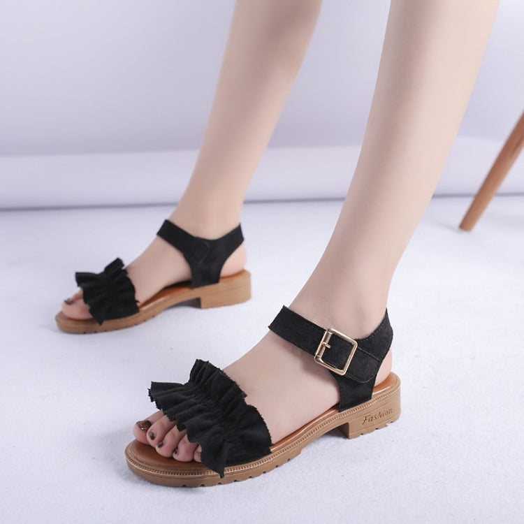 Low Heel Thick Flaped Suede Sandals for Women