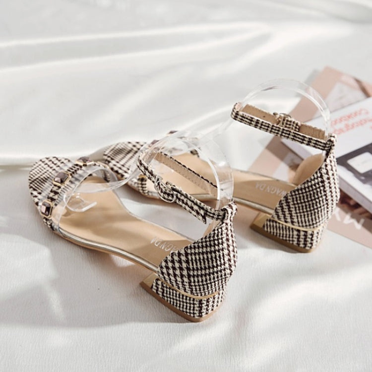 Thick Low Heel Grid Texture Sandals for Women