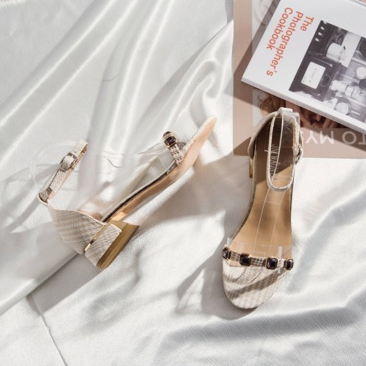 Thick Low Heel Grid Texture Sandals for Women
