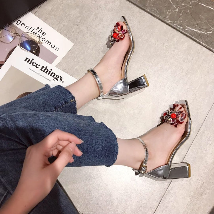 Fashion Sequins Diamond Thick High Heel Sandals for Women