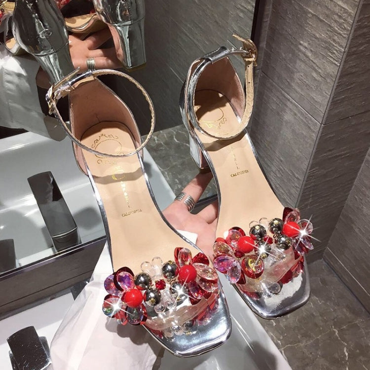 Fashion Sequins Diamond Thick High Heel Sandals for Women