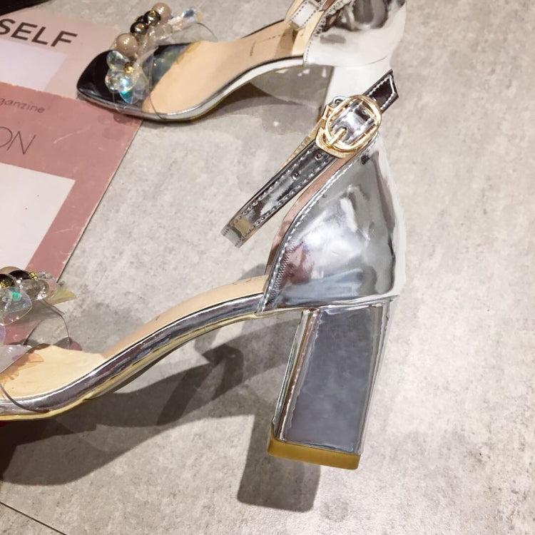 Fashion Sequins Diamond Thick High Heel Sandals for Women