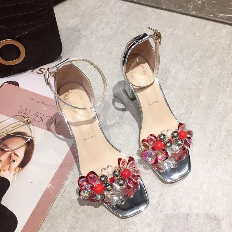 Fashion Sequins Diamond Thick High Heel Sandals for Women