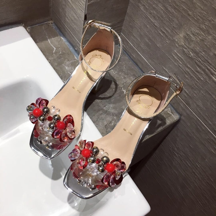 Fashion Sequins Diamond Thick High Heel Sandals for Women