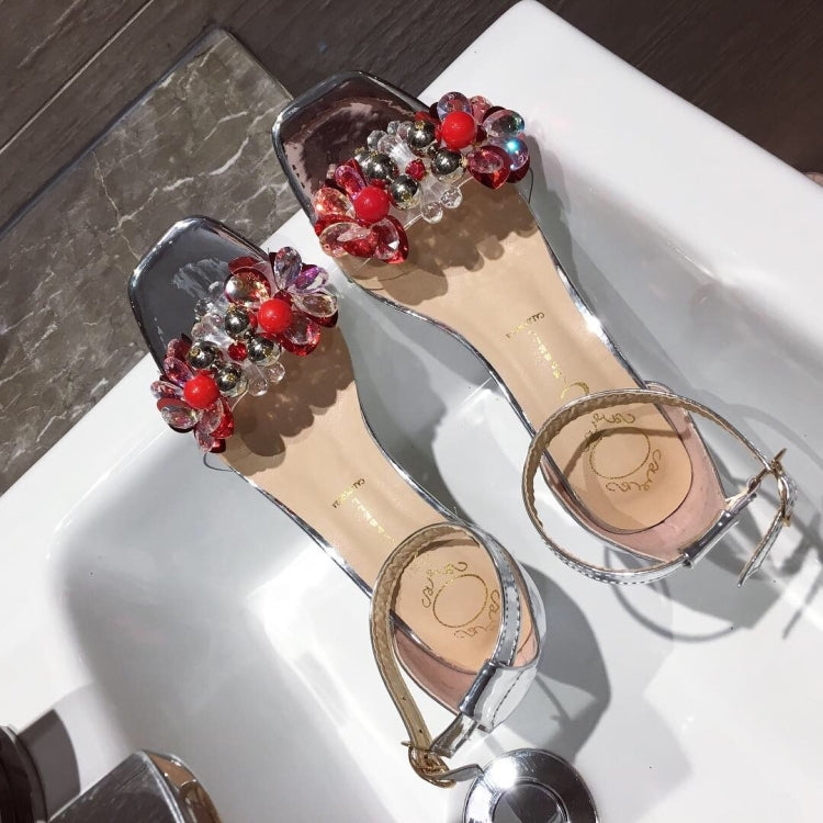 Fashion Sequins Diamond Thick High Heel Sandals for Women