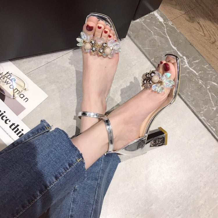 Fashion Sequins Diamond Thick High Heel Sandals for Women