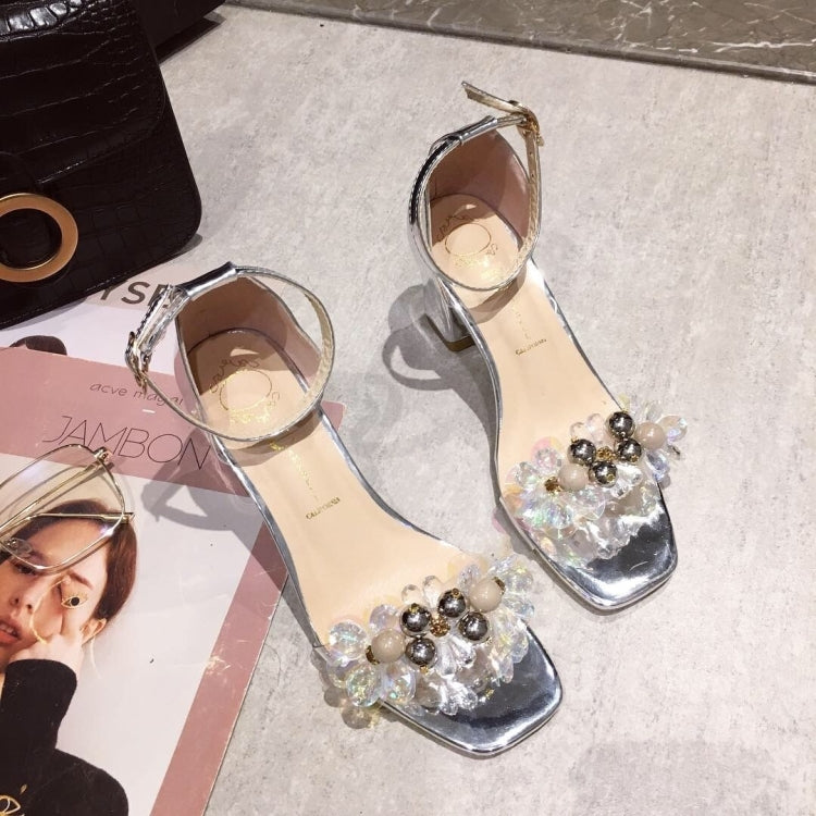 Fashion Sequins Diamond Thick High Heel Sandals for Women