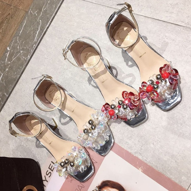 Fashion Sequins Diamond Thick High Heel Sandals for Women