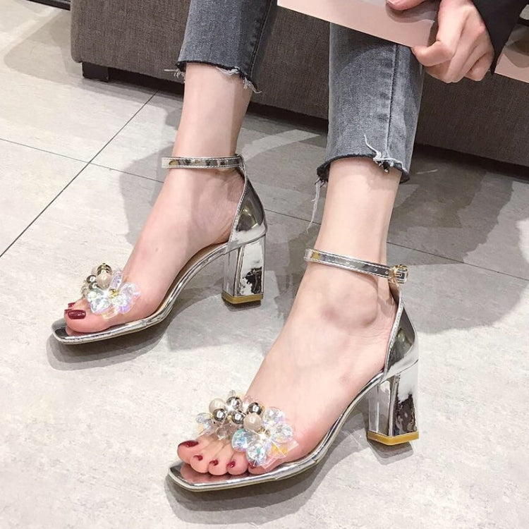 Fashion Sequins Diamond Thick High Heel Sandals for Women