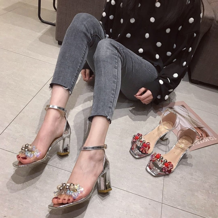 Fashion Sequins Diamond Thick High Heel Sandals for Women