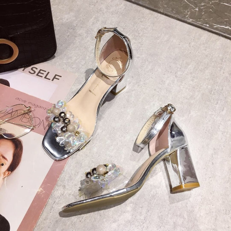 Fashion Sequins Diamond Thick High Heel Sandals for Women