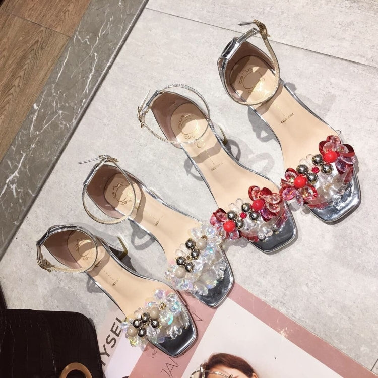 Fashion Sequins Diamond Thick High Heel Sandals for Women