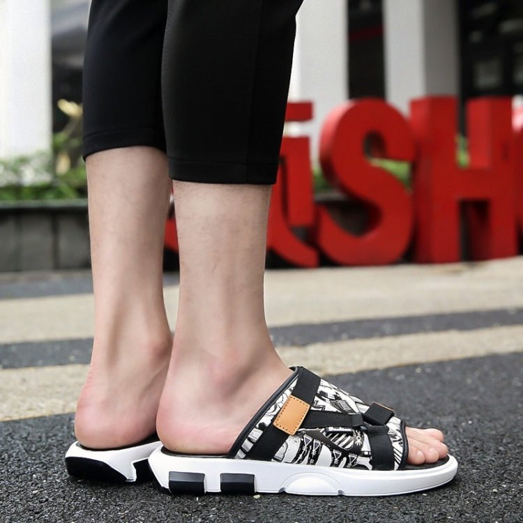 Printed Denim Horsebit Buckle Lightweight Comfortable Slippers for Men