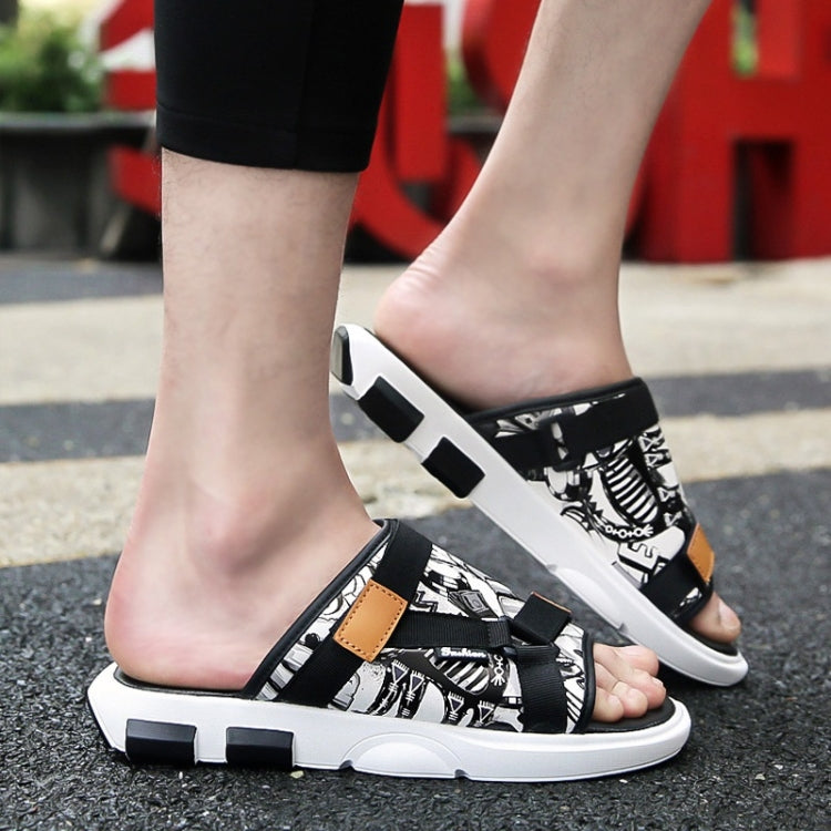 Printed Denim Horsebit Buckle Lightweight Comfortable Slippers for Men