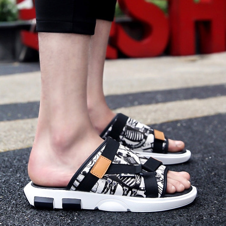Printed Denim Horsebit Buckle Lightweight Comfortable Slippers for Men