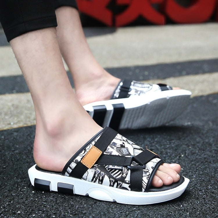 Printed Denim Horsebit Buckle Lightweight Comfortable Slippers for Men