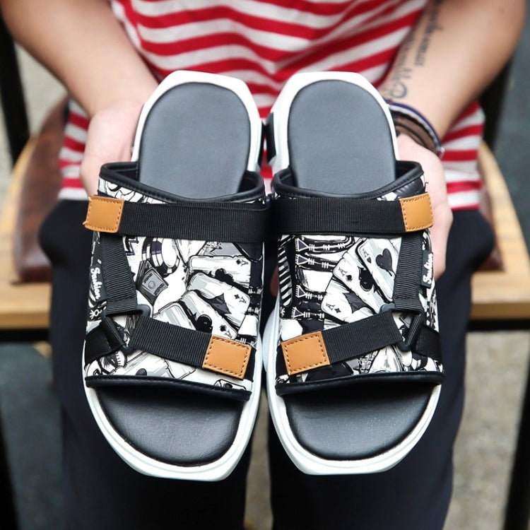 Printed Denim Horsebit Buckle Lightweight Comfortable Slippers for Men