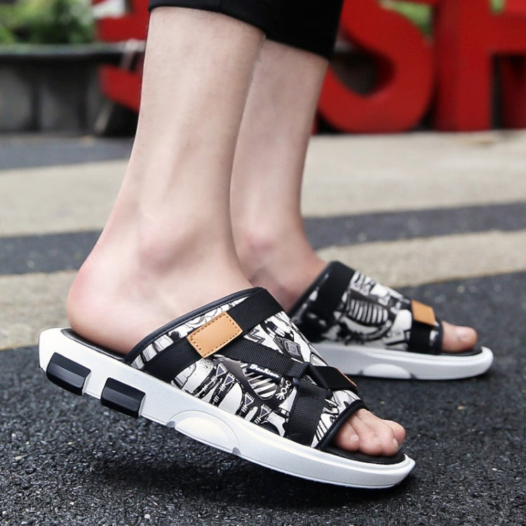 Printed Denim Horsebit Buckle Lightweight Comfortable Slippers for Men