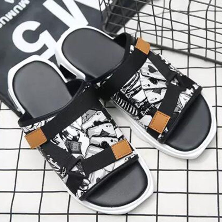 Printed Denim Horsebit Buckle Lightweight Comfortable Slippers for Men