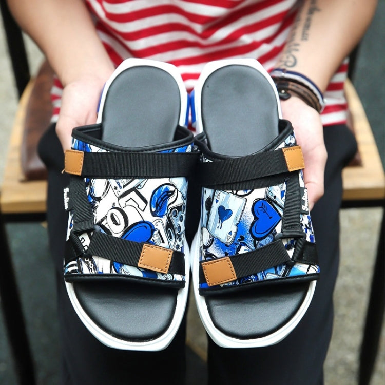 Printed Denim Horsebit Buckle Lightweight Comfortable Slippers for Men