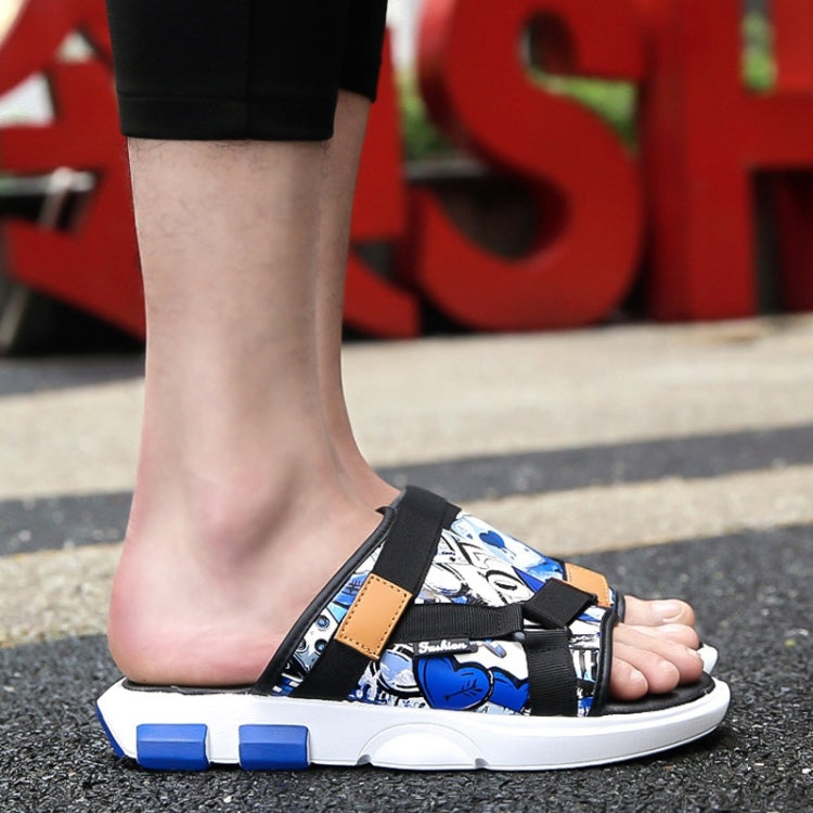 Printed Denim Horsebit Buckle Lightweight Comfortable Slippers for Men