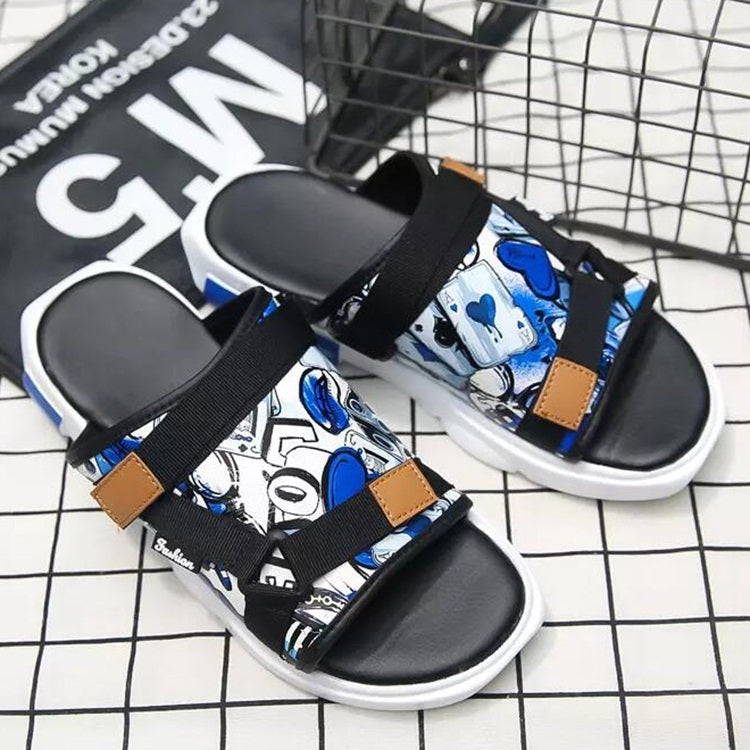 Printed Denim Horsebit Buckle Lightweight Comfortable Slippers for Men