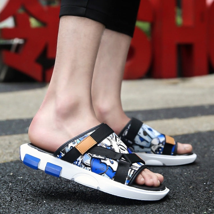 Printed Denim Horsebit Buckle Lightweight Comfortable Slippers for Men