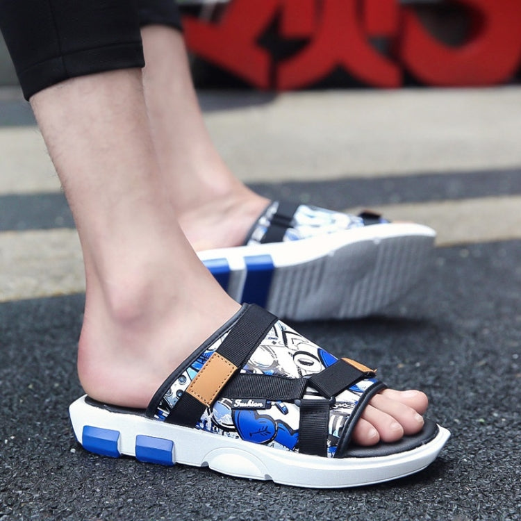 Printed Denim Horsebit Buckle Lightweight Comfortable Slippers for Men