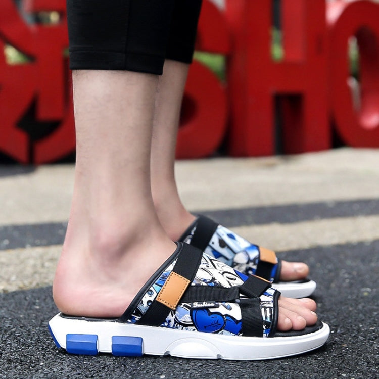 Printed Denim Horsebit Buckle Lightweight Comfortable Slippers for Men