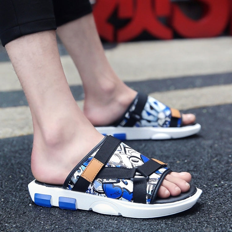 Printed Denim Horsebit Buckle Lightweight Comfortable Slippers for Men