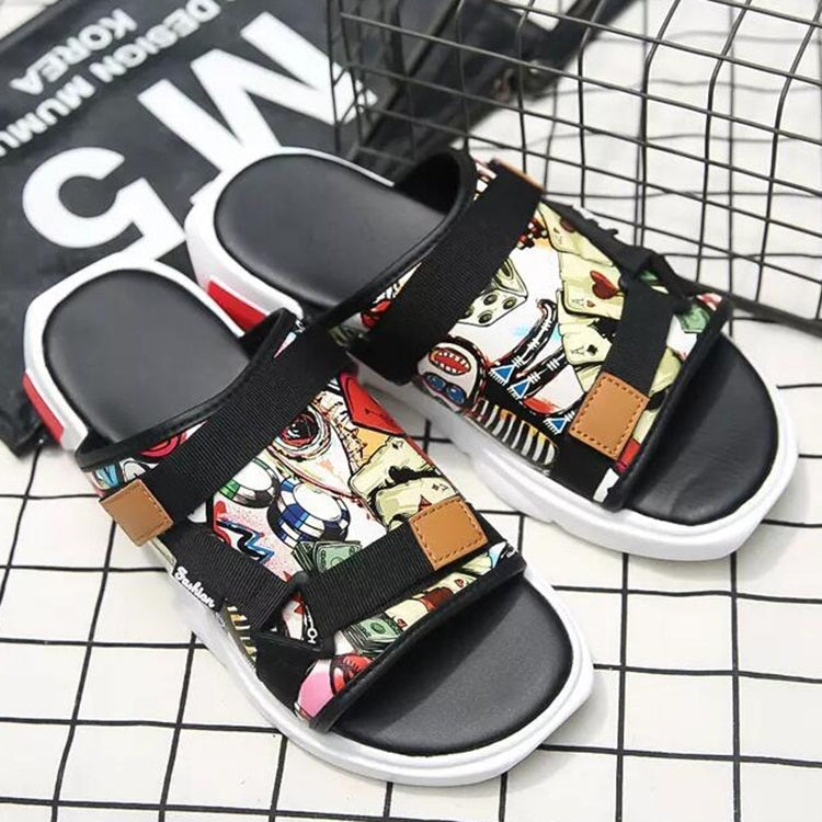 Printed Denim Horsebit Buckle Lightweight Comfortable Slippers for Men