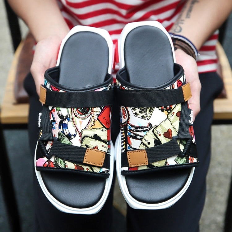 Printed Denim Horsebit Buckle Lightweight Comfortable Slippers for Men