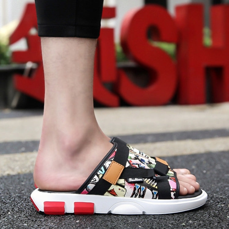Printed Denim Horsebit Buckle Lightweight Comfortable Slippers for Men