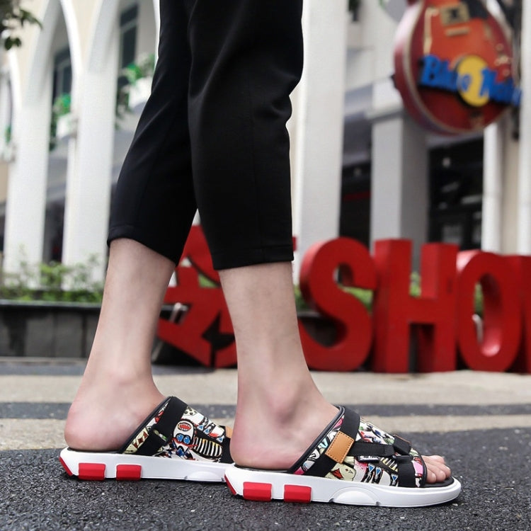 Printed Denim Horsebit Buckle Lightweight Comfortable Slippers for Men