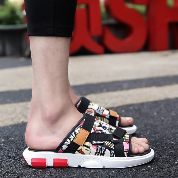 Printed Denim Horsebit Buckle Lightweight Comfortable Slippers for Men