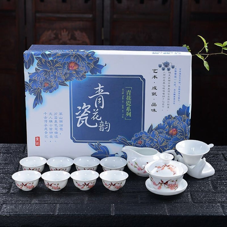 11 in 1 Kung Fu Tea Complete Set Blue And White Porcelain Cups Ceramic Cover Bowl Travel Teaware Set with 8 Tea Cups