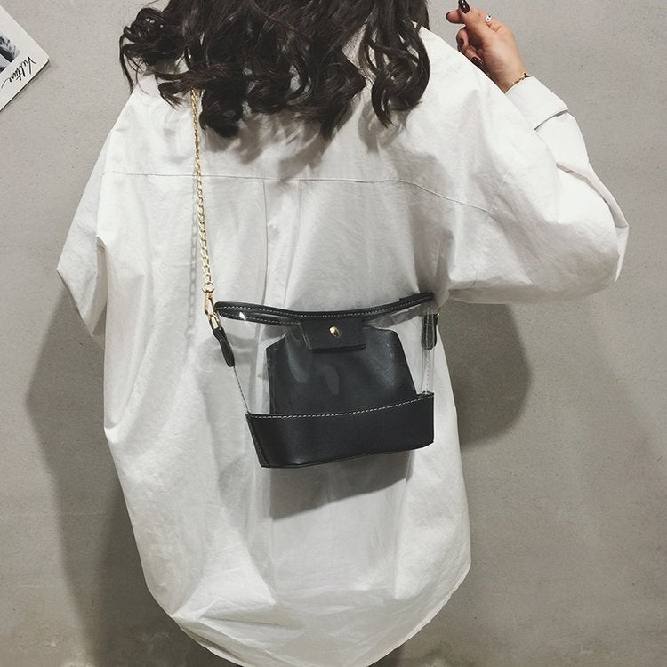 Clear PVC + PU Leather Chain Single Shoulder Bag Ladies Handbag Messenger Bag