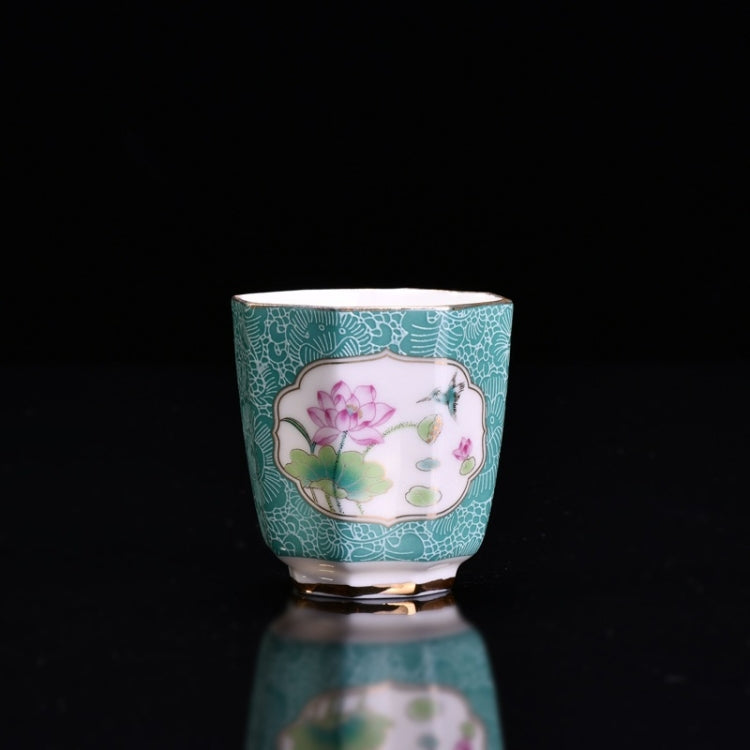 Chinese Style Lotus Kung Fu Teacup Ceramic Enamel Color Octagonal Single Cup Teaware