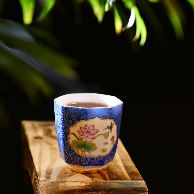 Chinese Style Lotus Kung Fu Teacup Ceramic Enamel Color Octagonal Single Cup Teaware