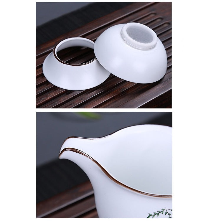 9 in 1 Ding Kiln Matte Glaze White Porcelain KungFu Tea Set Zen Tea Set Ceramic Teaware Set with Gift Box & 6 Cups