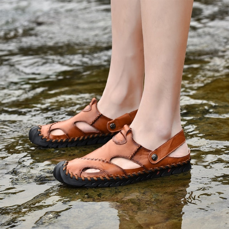 Hand-stitched Outdoor Casual Leather Beach Shoes Sandals for Men