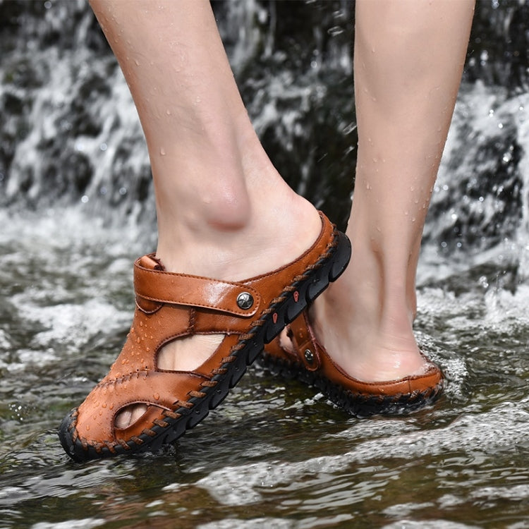 Hand-stitched Outdoor Casual Leather Beach Shoes Sandals for Men