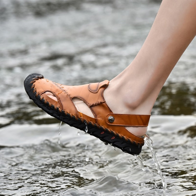 Hand-stitched Outdoor Casual Leather Beach Shoes Sandals for Men