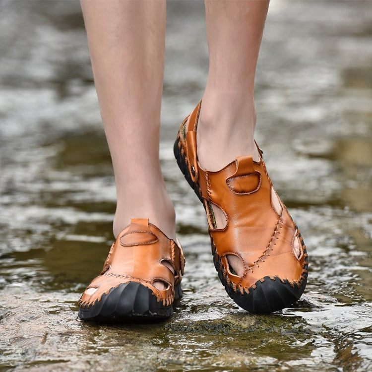Hand-stitched Outdoor Casual Leather Beach Shoes Sandals for Men