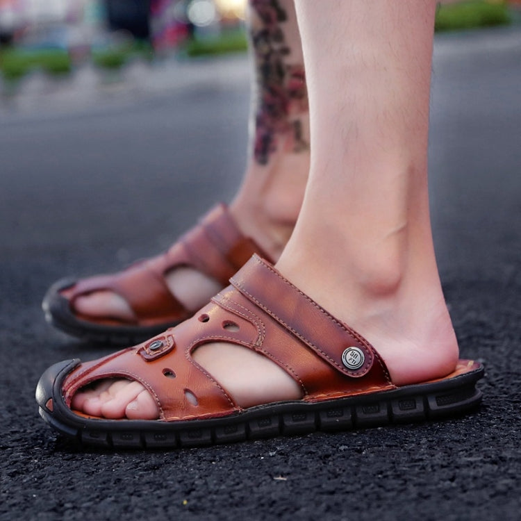 Youth Trend First Layer Cowhide Two-wear Outdoor Casual Sandals Slippers for Men