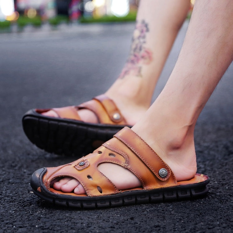 Youth Trend First Layer Cowhide Two-wear Outdoor Casual Sandals Slippers for Men