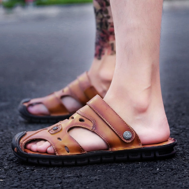 Youth Trend First Layer Cowhide Two-wear Outdoor Casual Sandals Slippers for Men